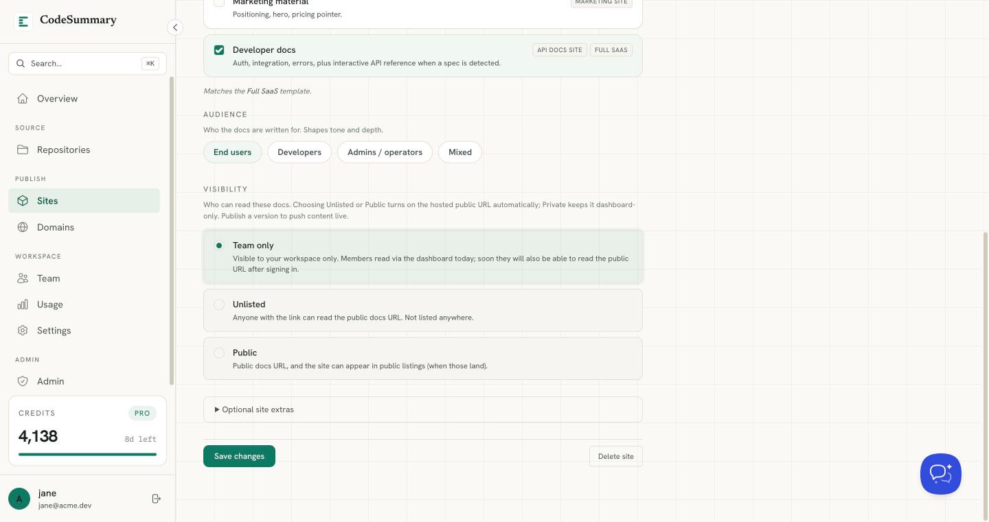 Audience and visibility settings