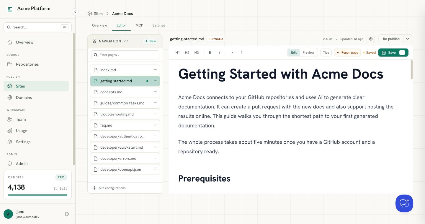 Editing generated documentation in CodeSummary