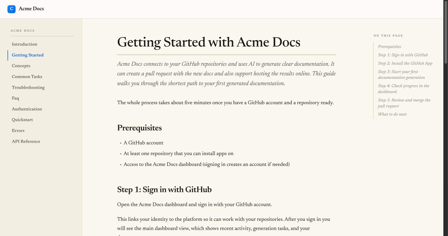 Published docs site on a custom domain