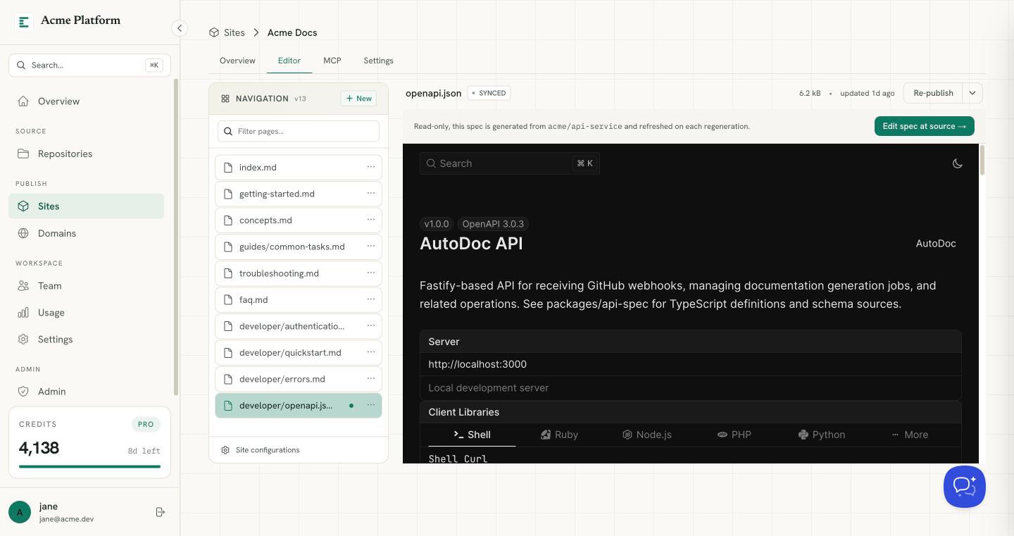 OpenAPI spec editor with live API reference preview