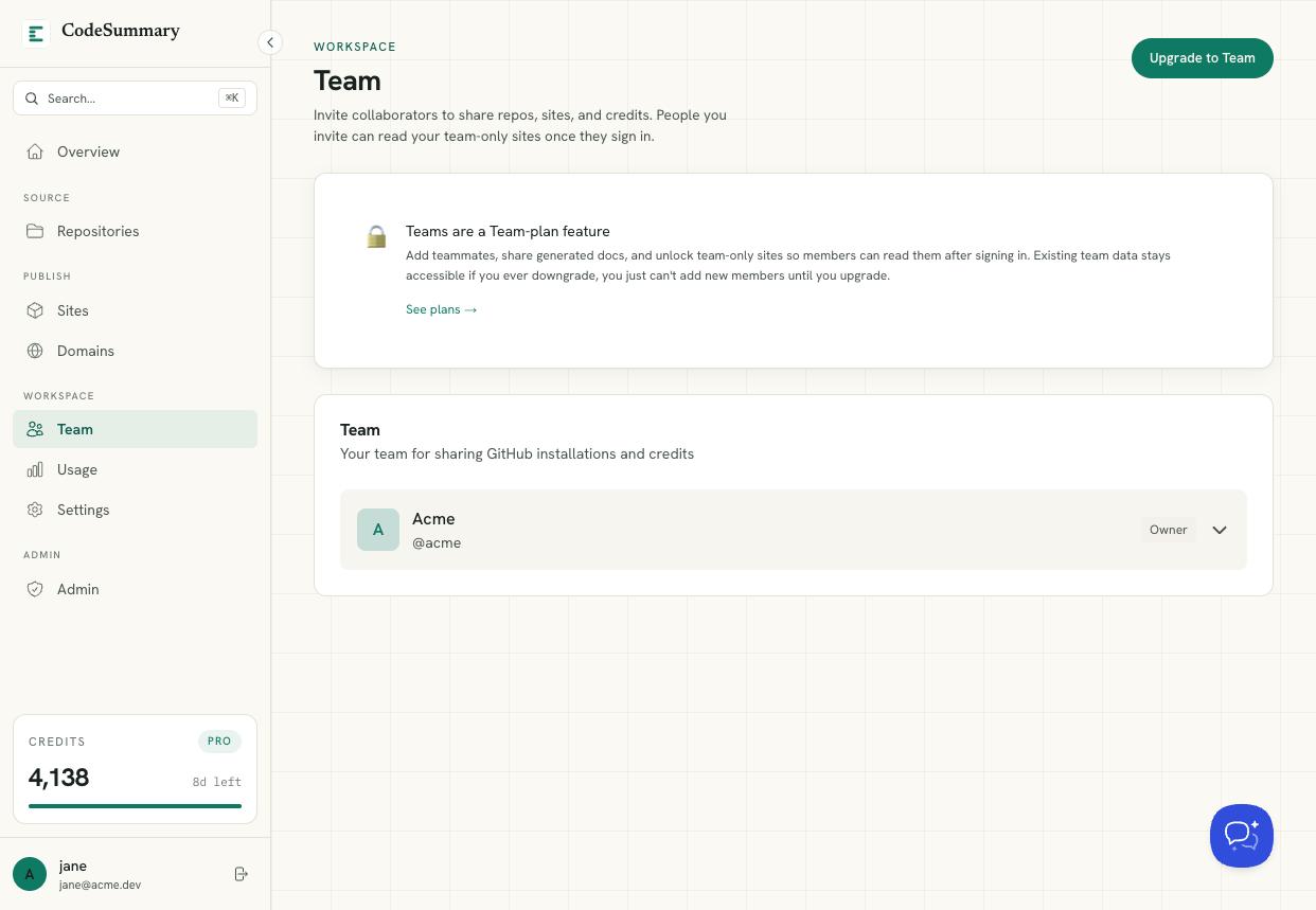 Team management page